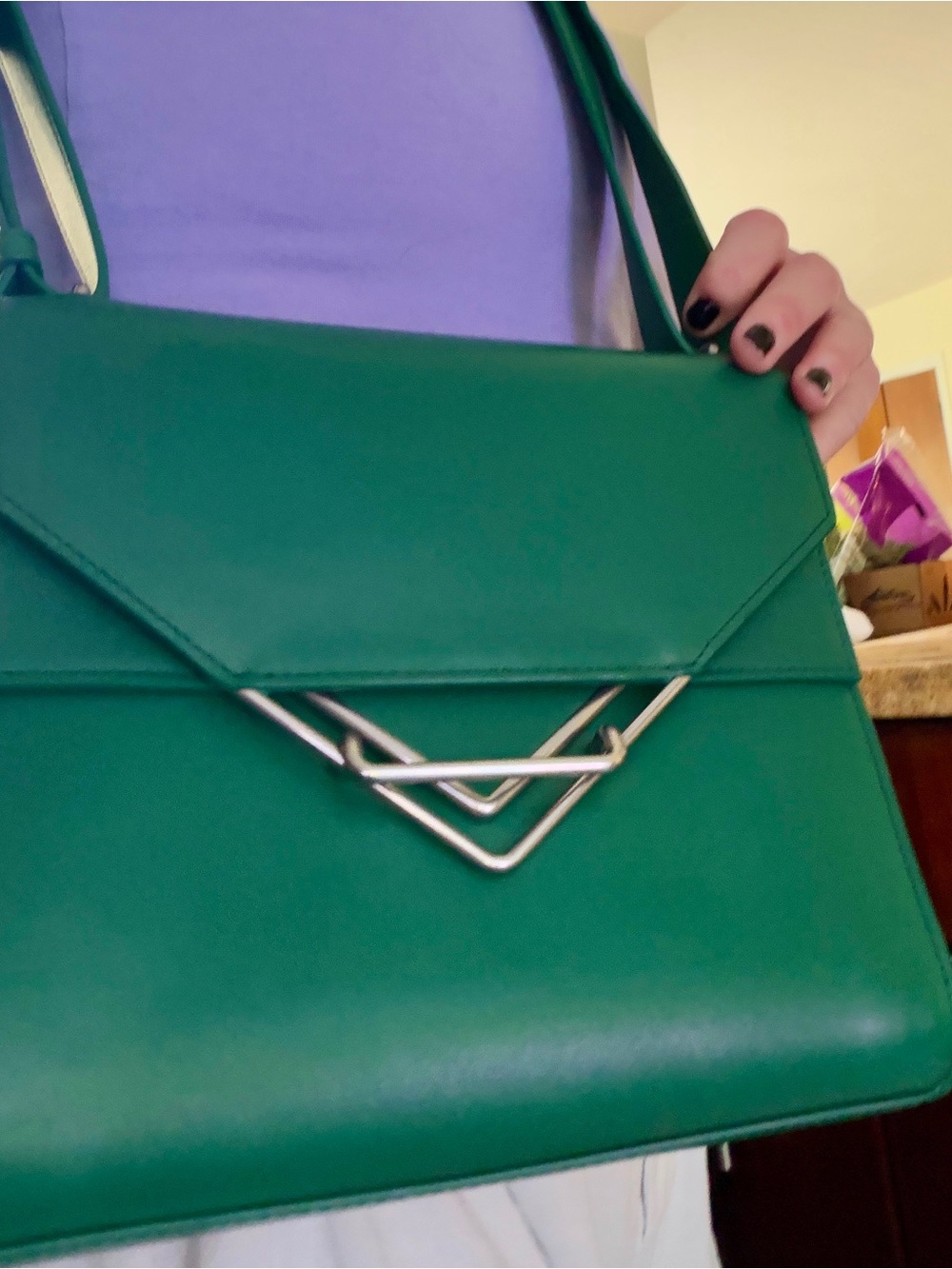 Bottega Veneta Green Envelope Shoulder Bag with Geometric Silver Hardware
